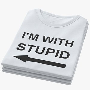 Female Crew Neck Folded Stacked White Im With Stupid 01 3D model