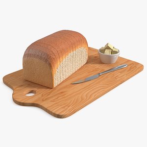 Slices of White Bread with Butter on Wooden Board