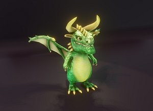 3D Cartoon Emerald Dragon Animated Low-poly 3D Model
