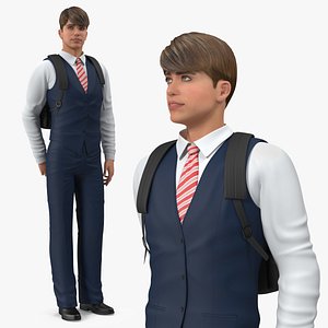 Teenage Boy School Clothes Standing Pose 3D
