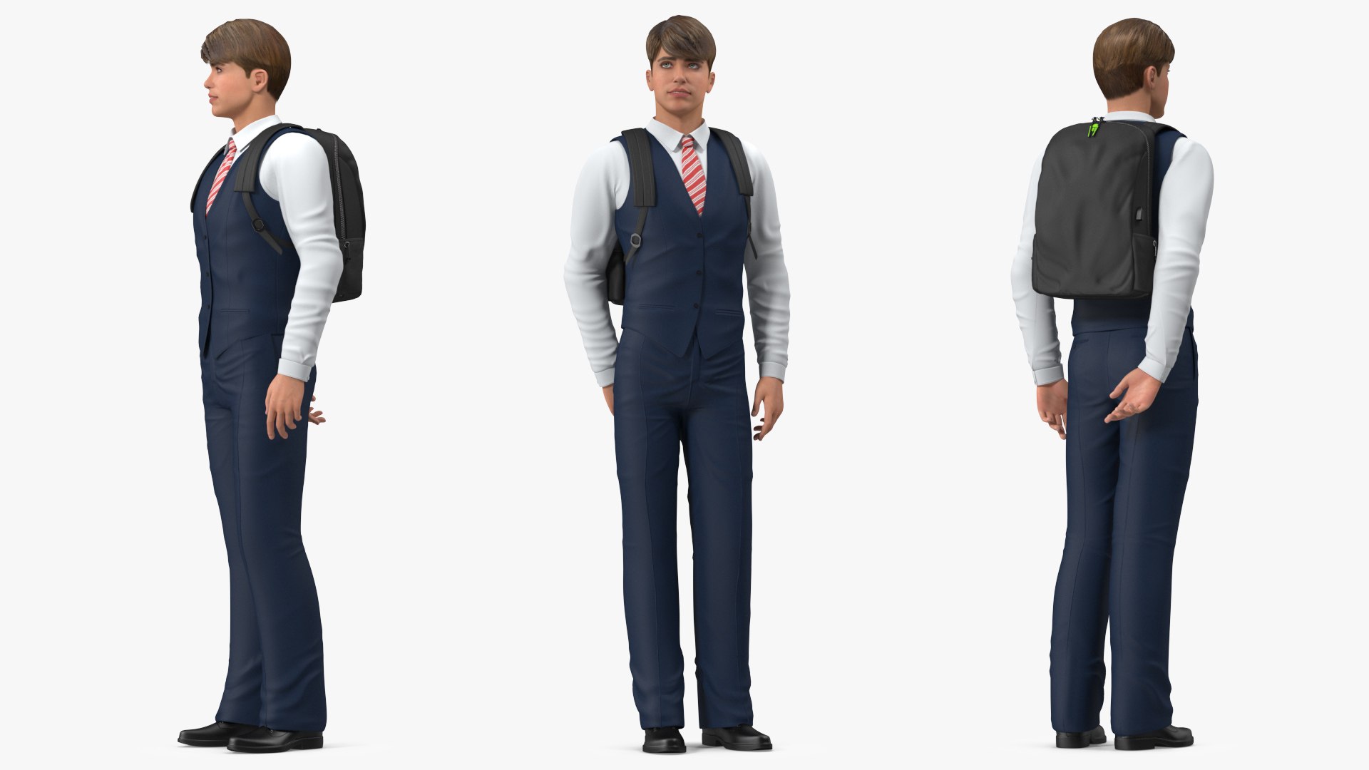 Teenage Boy School Clothes Standing Pose 3D model preview