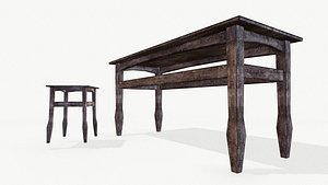 An Old wooden table and chair