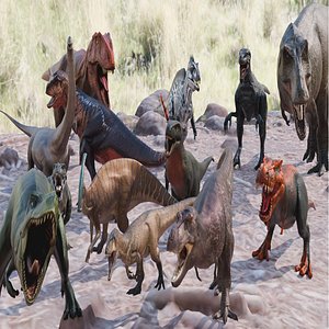 Collection of 13 Low poly Dinosaur Game ready