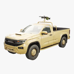 3D model Generic Military Pickup with Machine Gun Desert Camo