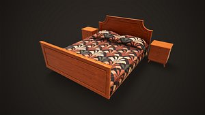 3D Retro double bed and nightstand