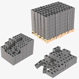 Cinder Block Pllet and Pile 3 3D