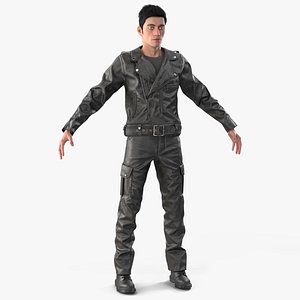 Rocker Character in Black Leather Suit Fur 3D model