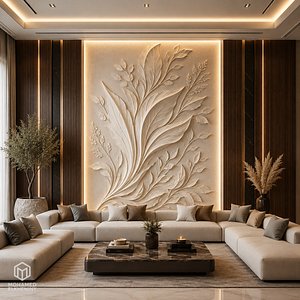 3D Modern Botanical Leaves Decor Bas Relief Mural STL CNC 85 model