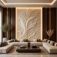 Modern Botanical Leaves Decor Bas Relief Mural STL CNC 85