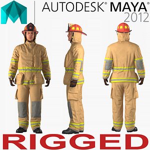 US Firefighter with Fully Protective Suit Rigged for Maya 3D Model