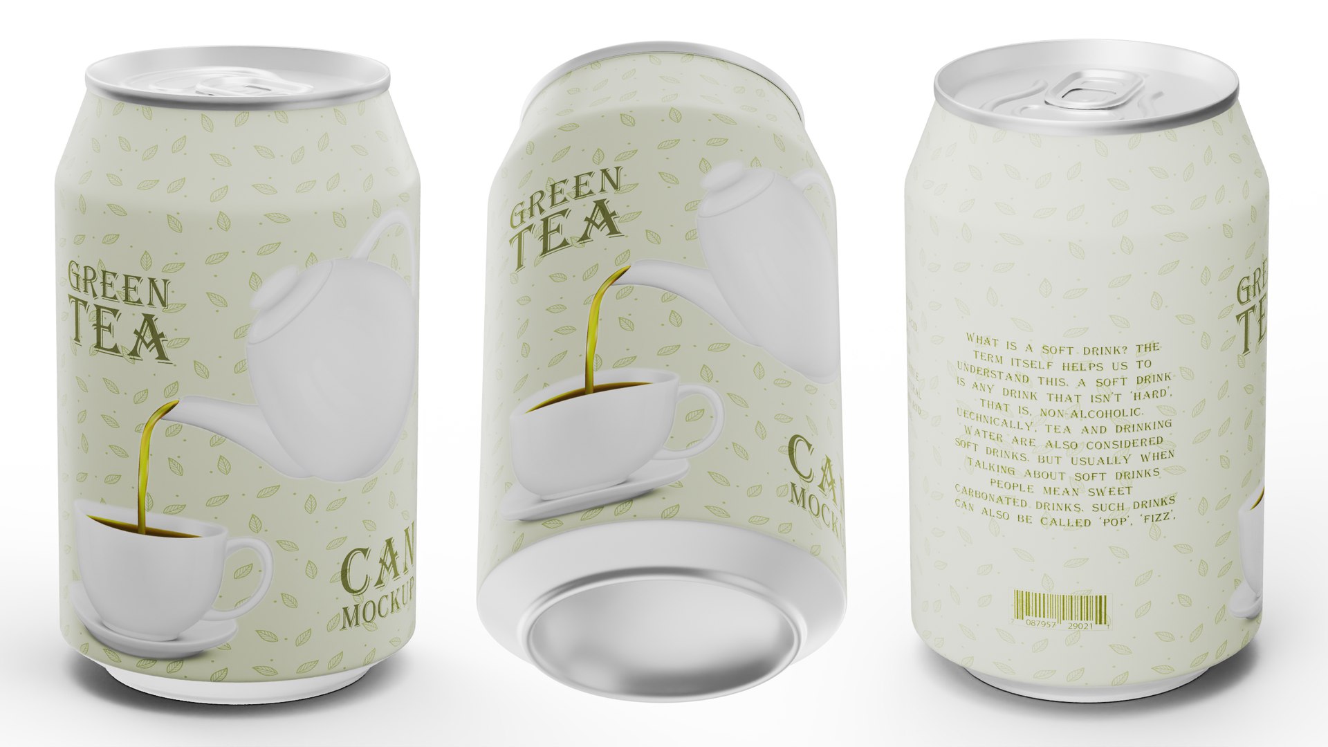 3D Green Tea Can Mockup 200ml - TurboSquid 2060278