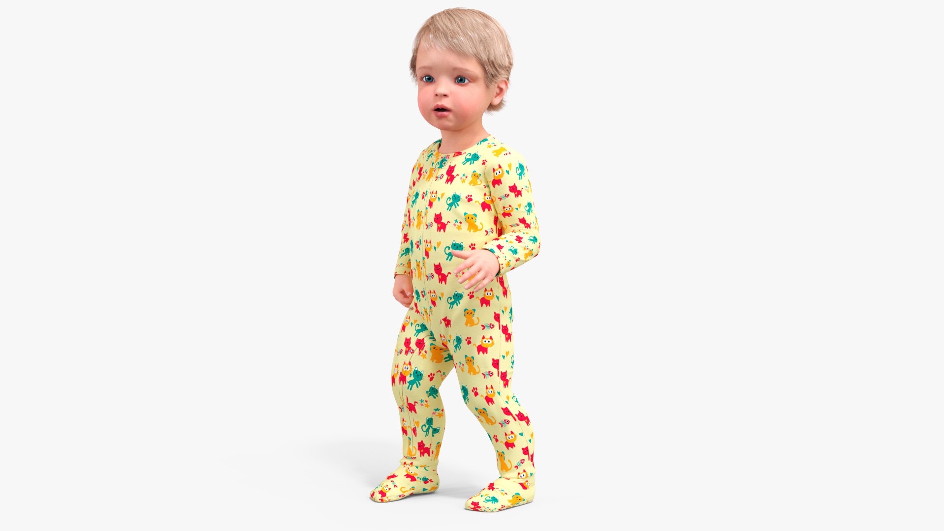 Toddler Aged 1 Year in Pajamas Rigged for Maya 3D model preview