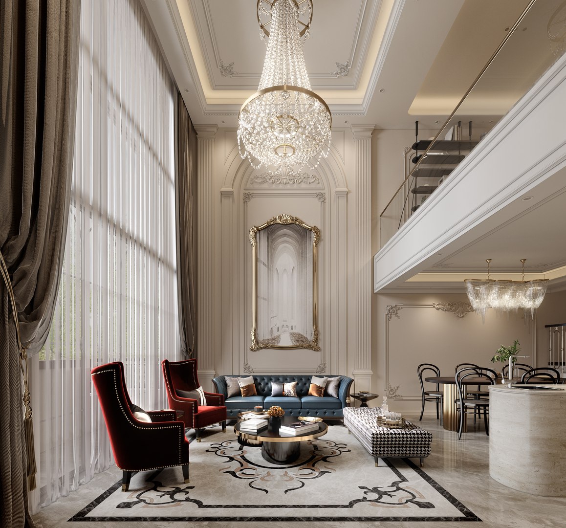 Living room dining room kitchen entrance hall hallway study 3D model ...