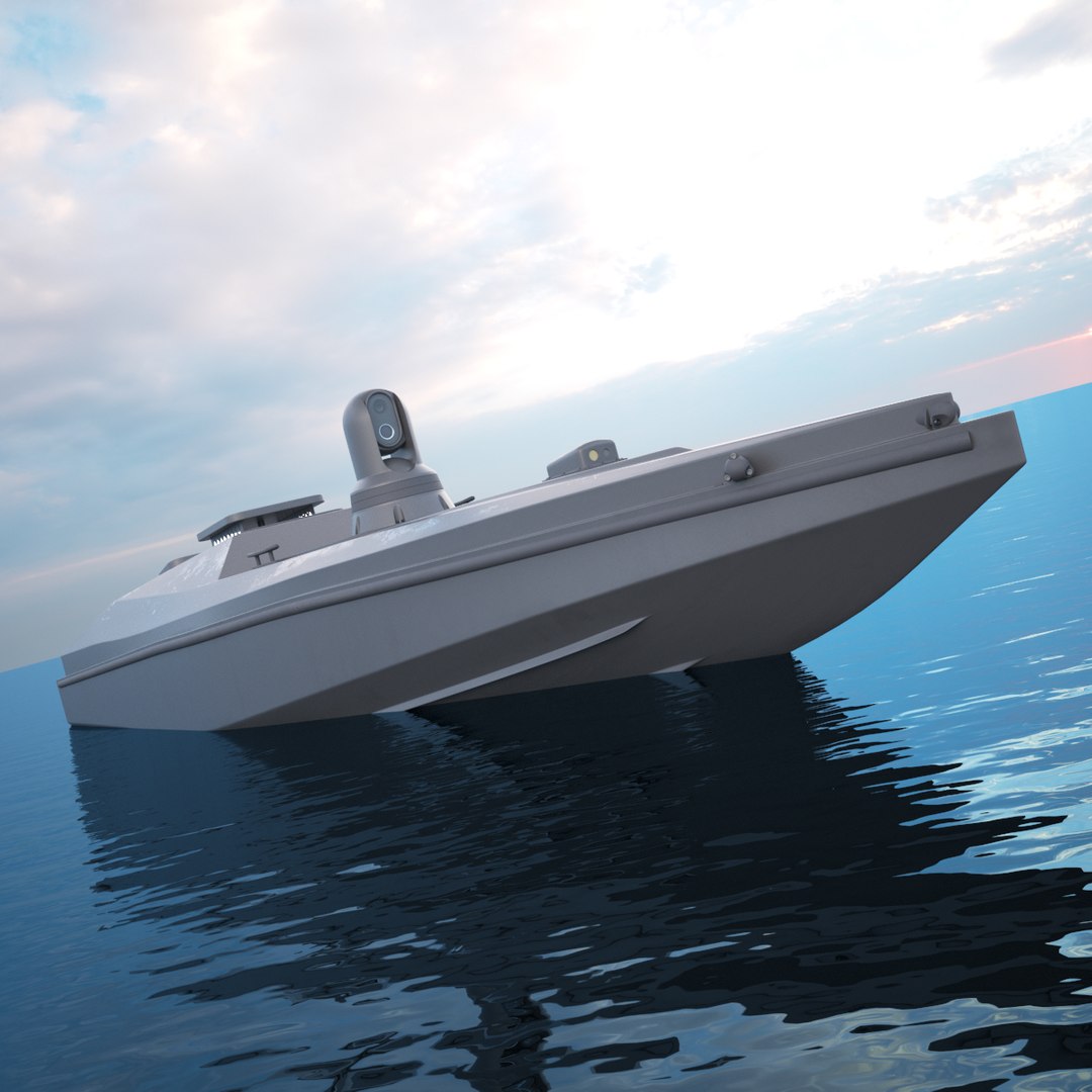 Maritime Unmanned Combat Vessel on Water 3D model preview