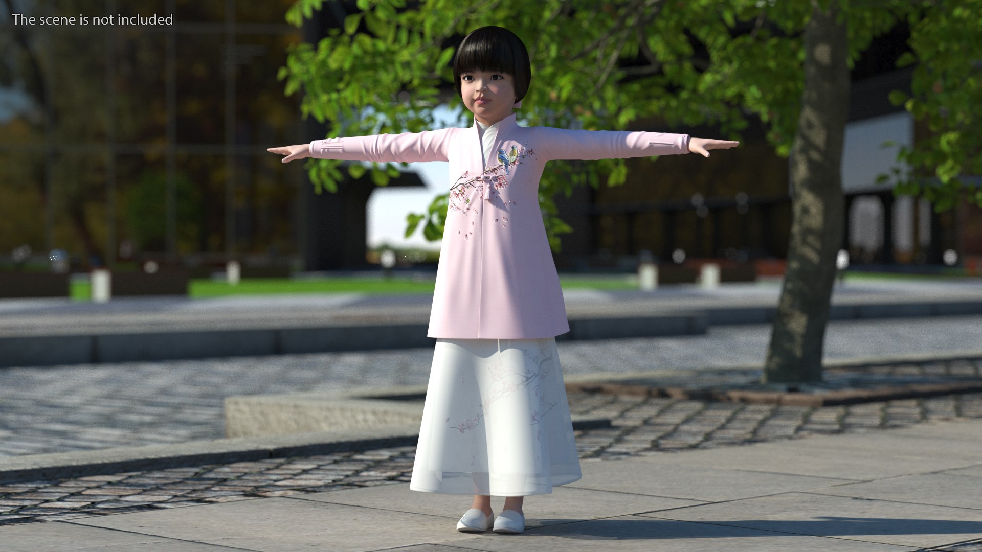 Child Girl from Asia in National Costume Rigged for Modo 3D model preview
