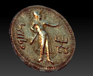 Old golden coin The Kushan king Kanishka for 3d print .stl .vrml .wrl