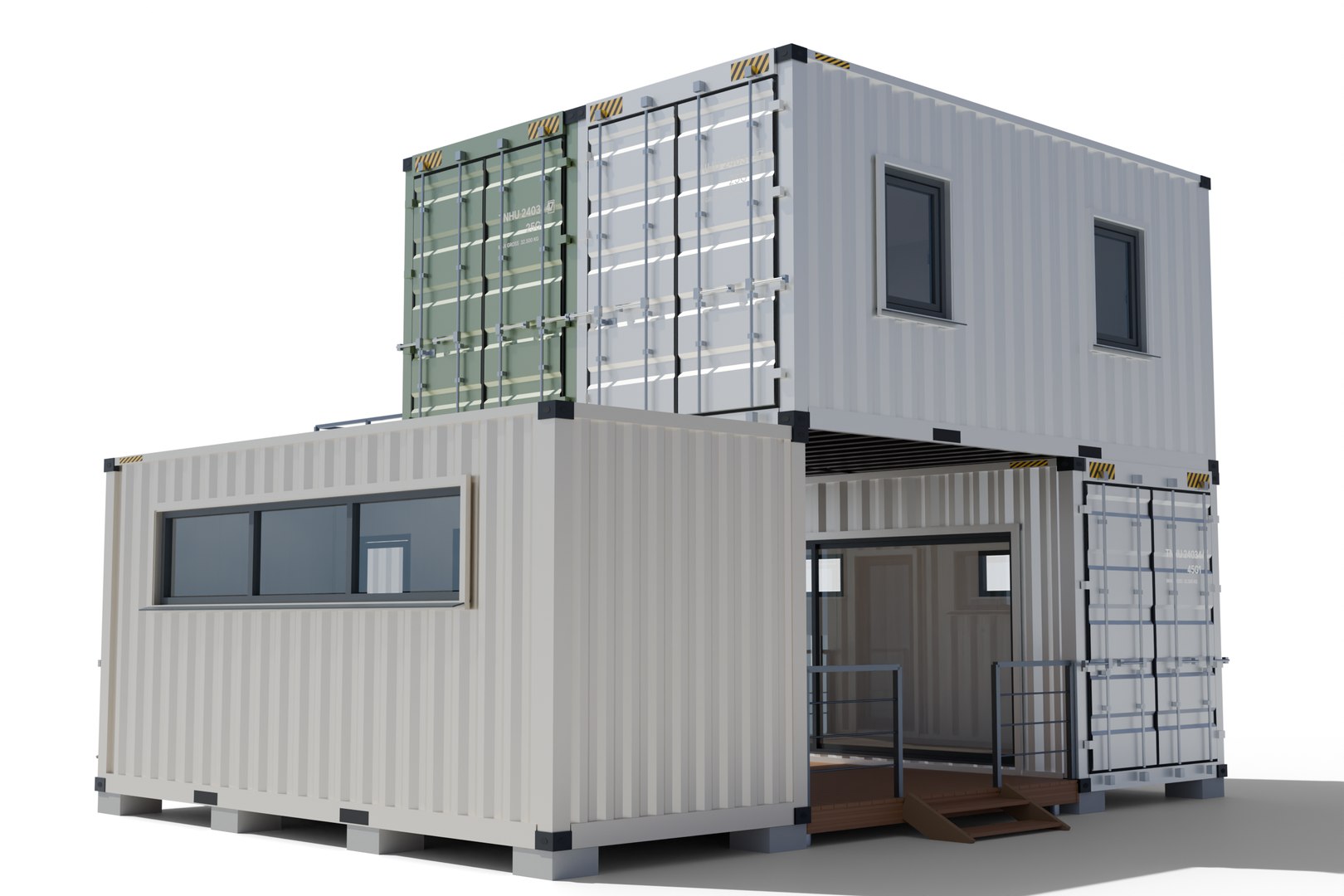 Two-Story Shipping Container Home Prefab Modular Building 3D Model ...