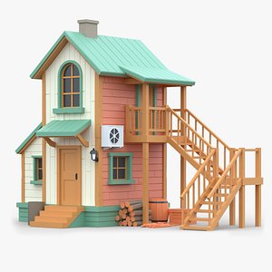 3D Custom Wooden House C with UV Map