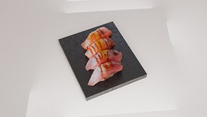Sushi special Salmon and Tuna nigiri with teriyaki mango sauce 3D model