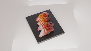 Sushi special Salmon and Tuna nigiri with teriyaki mango sauce
