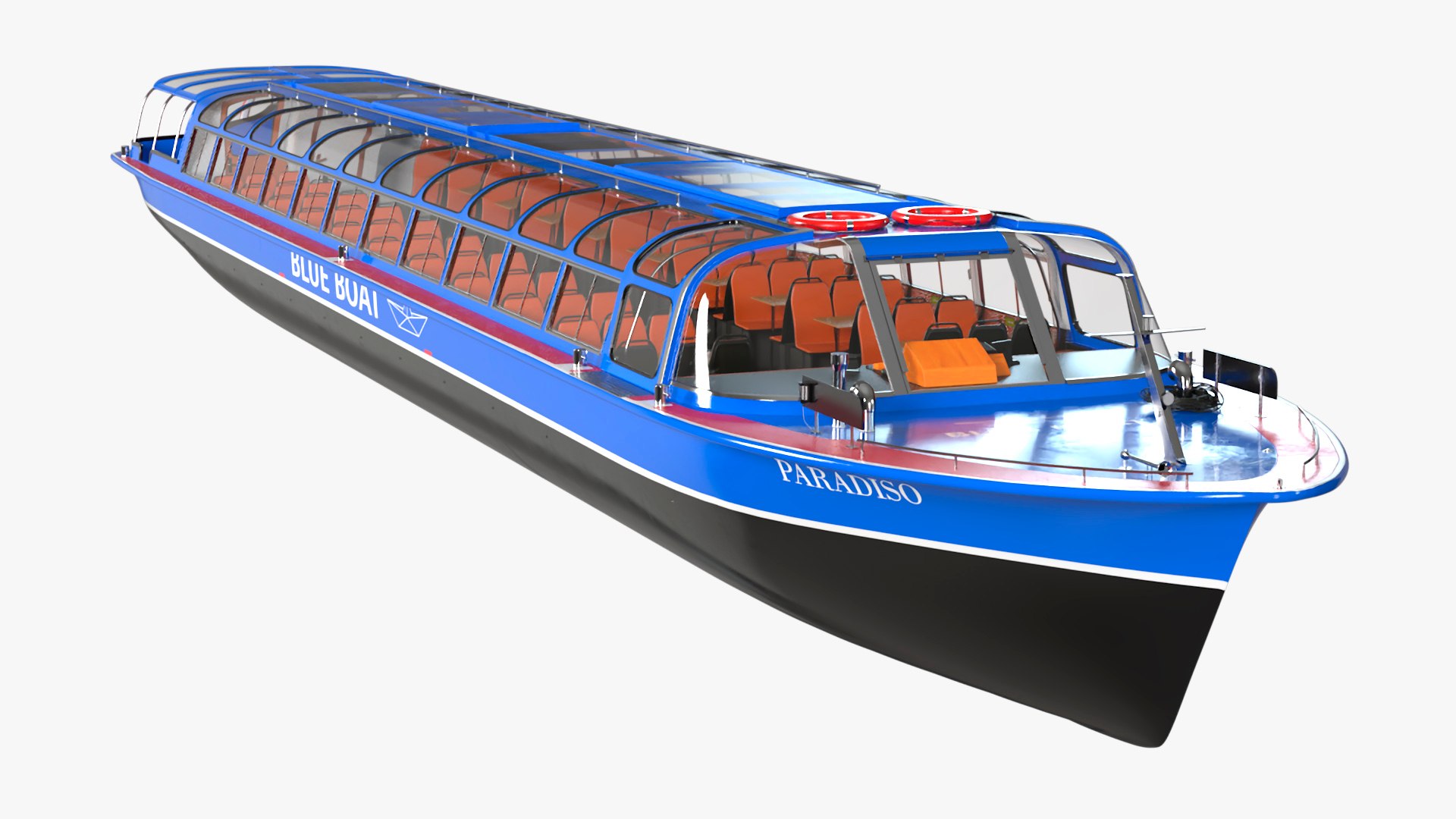 Amsterdam Canal Cruise Blue Boat 3D model preview