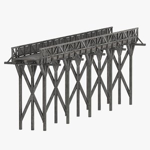 3D Medieval Wooden Bridge Tiled 4 Sections