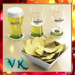 3d model chips bowl pint beer