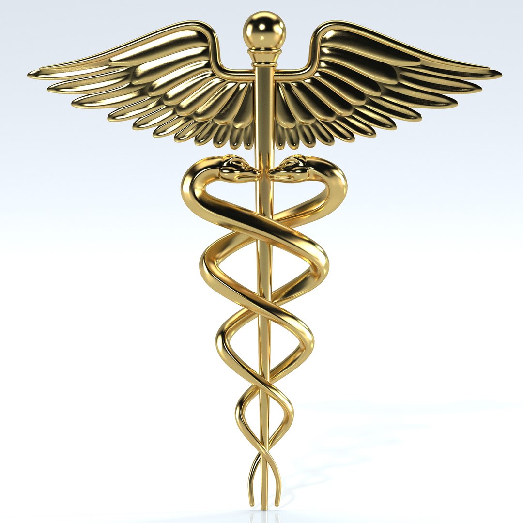 Golden Caduceus Symbol 3D model preview