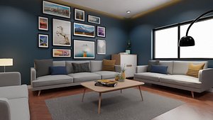 Modern Interior Living Room Set - Interior scene 3D model 3D