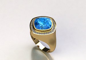 Cushion Cut Topaz and Pave Diamond Ring 14