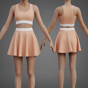 Womens Cami Tank Top and Mini Skirt Tennis Clothes - Two-Piece Sportswear Outfit Set 3D model