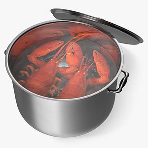 3D Lobsters Boiling in Water Pot