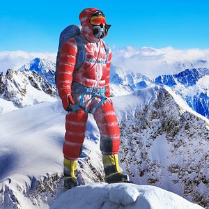 Snow Covered Mountain Climber Rigged for Cinema 4D 3D model