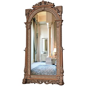 Eastern Oriental Full-Length Floor Mirror in Carved Wooden Frame 3D model 3D
