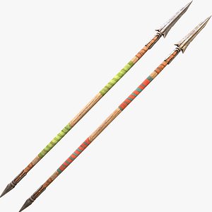 3D Medieval Wooden Spear Lance Weapon Armory