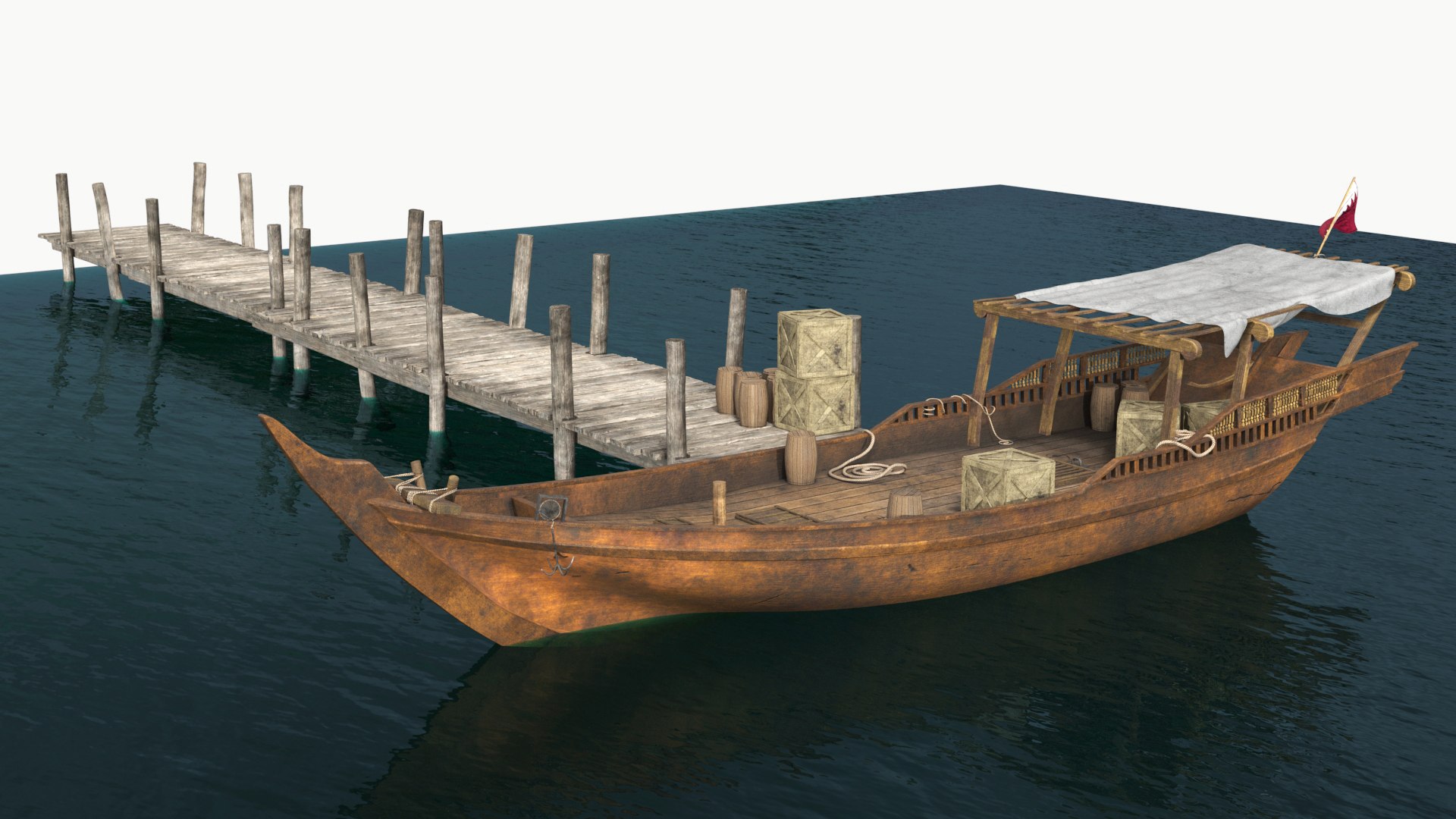 Arabian Dhow Docked to Pier 3D model preview