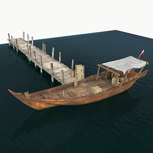 Arabian Dhow Docked to Pier
