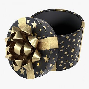 3D Gift Box Cylinder Open Black