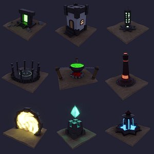 Dark low poly fantasy set model