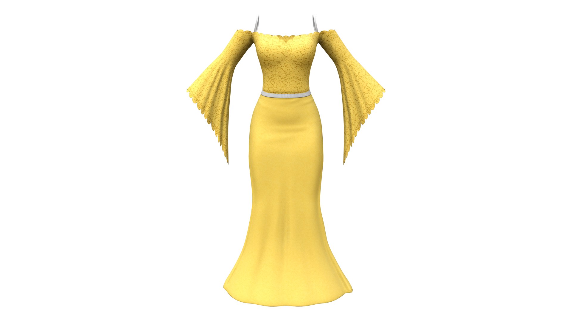 3D Strapless Long Evening Dress With Angle Sleeves - TurboSquid 1924759
