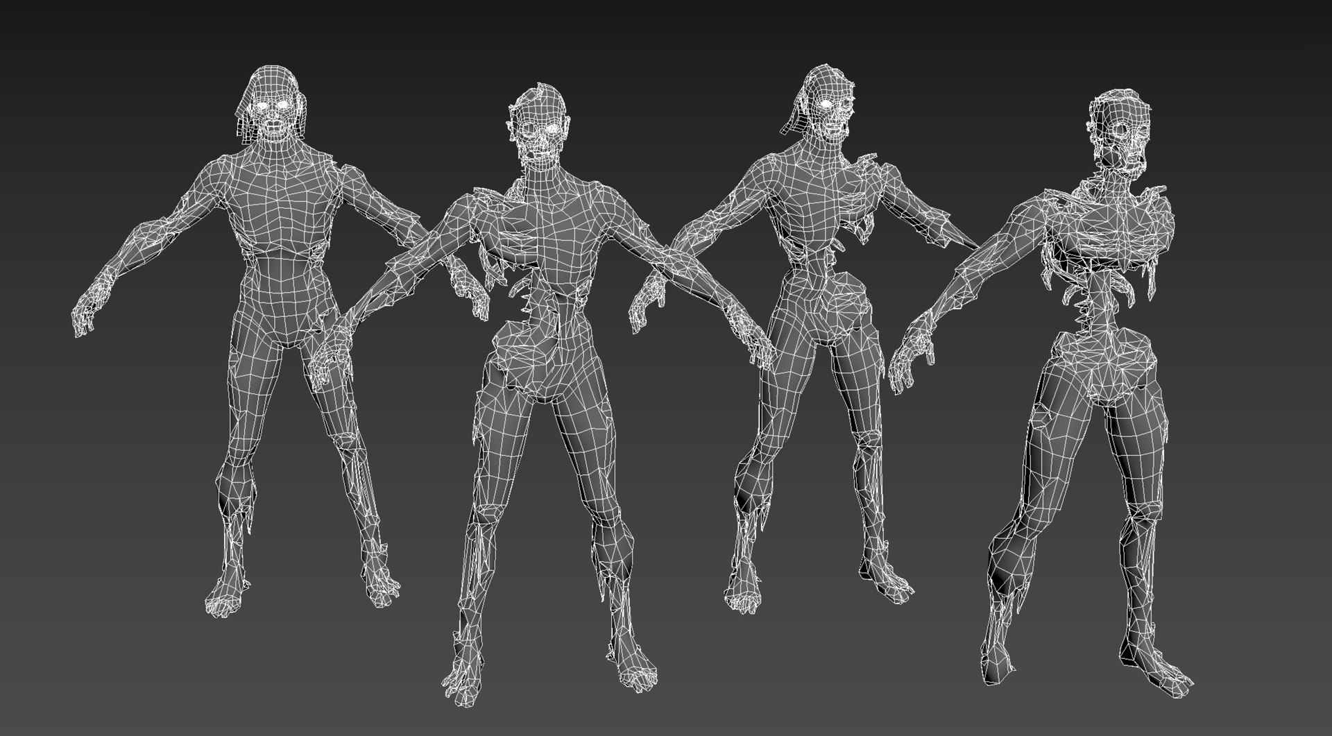 3D Zombies Savaged Horde - Low Poly - PBR - Extreme Decay https://p.turbosquid.com/ts-thumb/sP/Jinla7/Ym/char_zombie_wire_01/png/1700529842/1920x1080/fit_q87/75cb9aaf295d07995ba37f9fb83f2f53ae977628/char_zombie_wire_01.jpg
