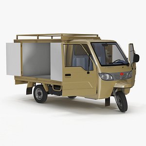 3D Delivery Trike with Close Body Beige Rigged