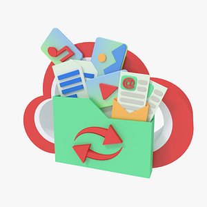 Cloud storage with folders and various files inside 3D model