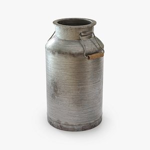 Iron milk bottle with iron handle and wooden handle 3D model