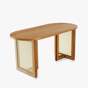 Modern Oval Wooden Dining Table with Woven Panel Legs-  3D Model Ready to Render in Blender model