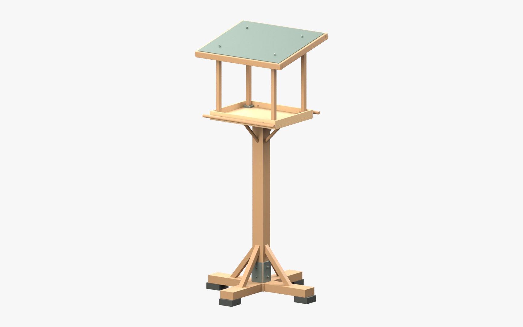 Garden Bird Feeding Station with Finished Roof and Braced Base 3D model https://p.turbosquid.com/ts-thumb/sQ/8USkgy/VX/02fronttrayperches/png/1792164218/1920x1080/fit_q87/73caa59eda3b82d3c95796ad7849bdadd2c9fa21/02fronttrayperches.jpg