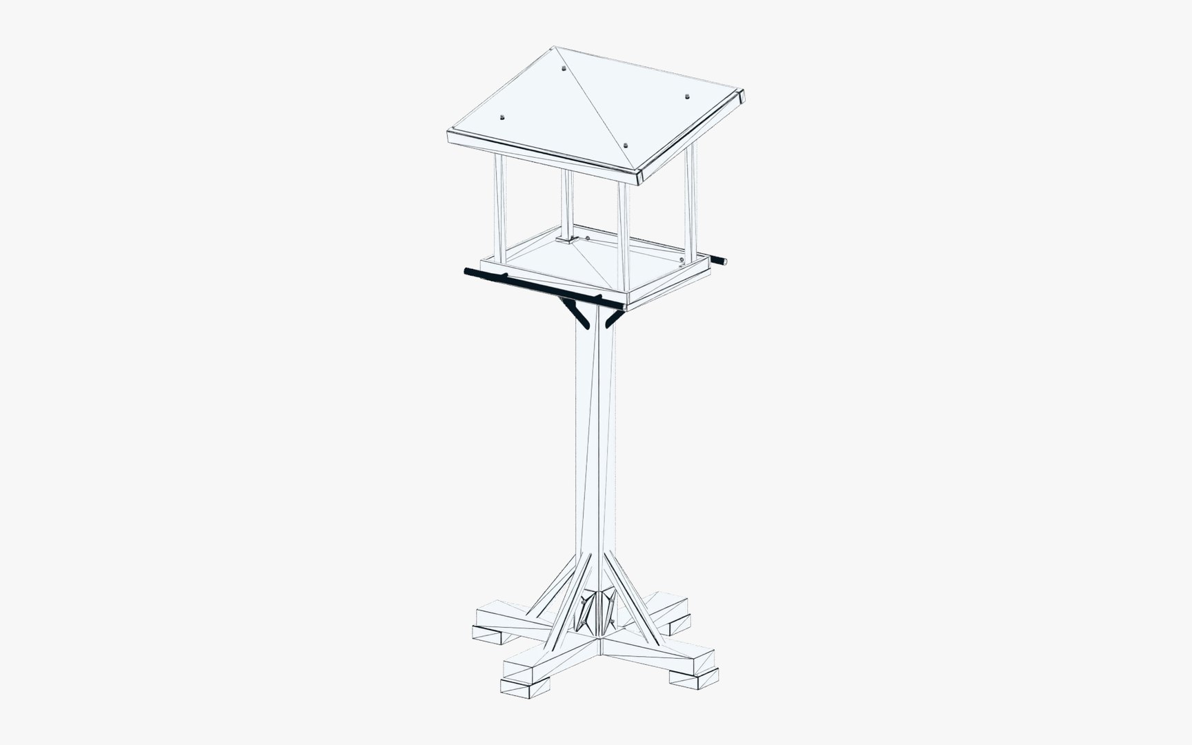 Garden Bird Feeding Station with Finished Roof and Braced Base 3D model https://p.turbosquid.com/ts-thumb/sQ/8USkgy/qv/07actualwireframe/png/1792164220/1920x1080/fit_q87/b76c8812dc6dc26a3b3dcb7c8cc86976b5bd020c/07actualwireframe.jpg