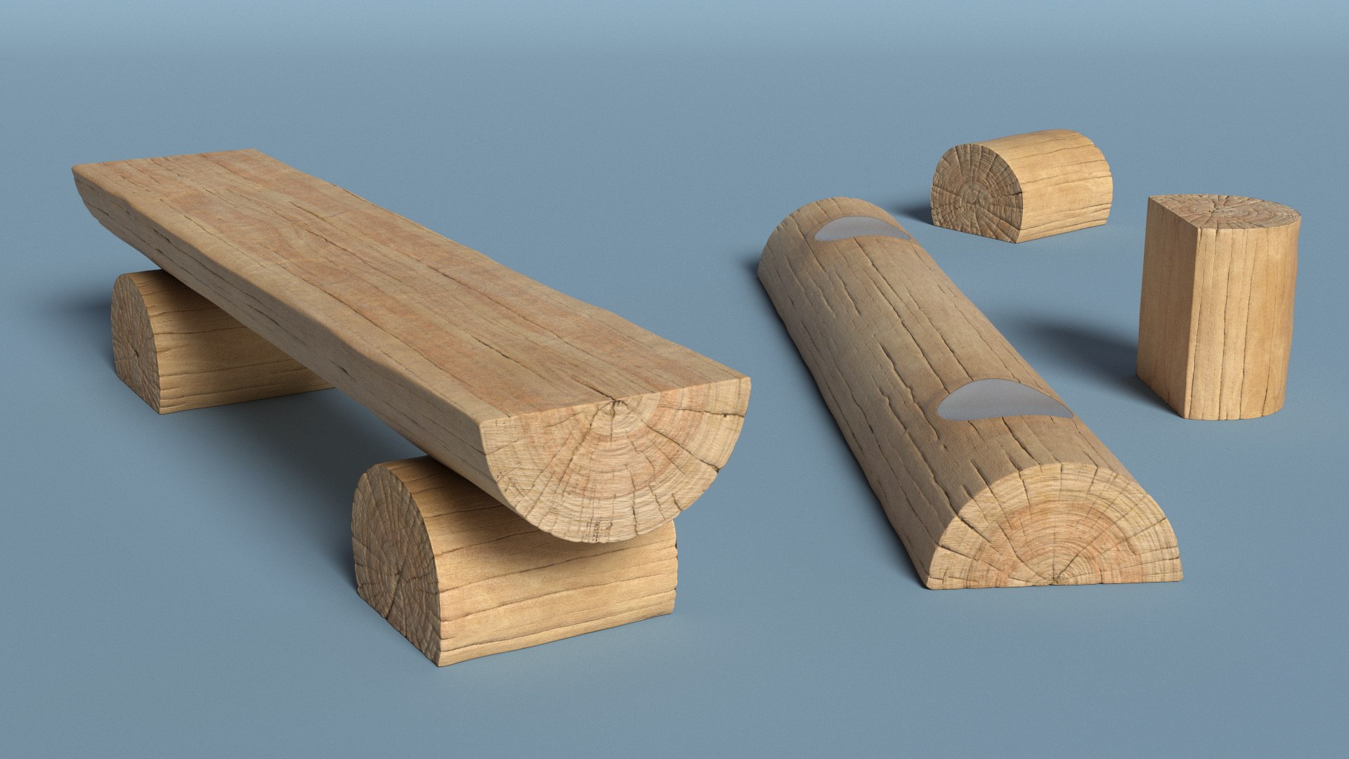 3D Garden Wood Bench With Round Legs Model - TurboSquid 2448370