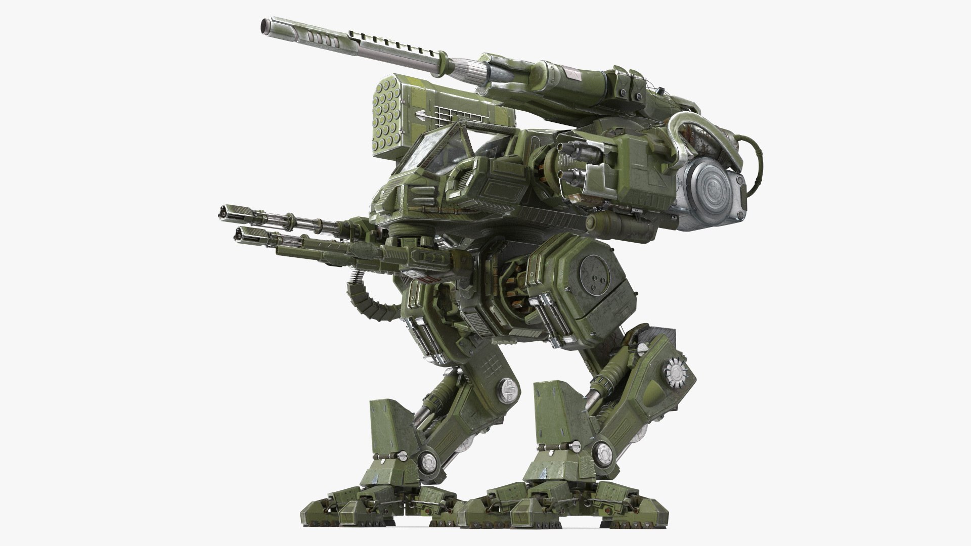 Massive Walking Mech Green Old 3D model preview