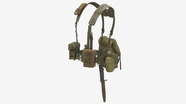 M1956 アメリカ歩兵用装備 水筒とナイフ付き グリーン3Dモデル - TurboSquid 2497280